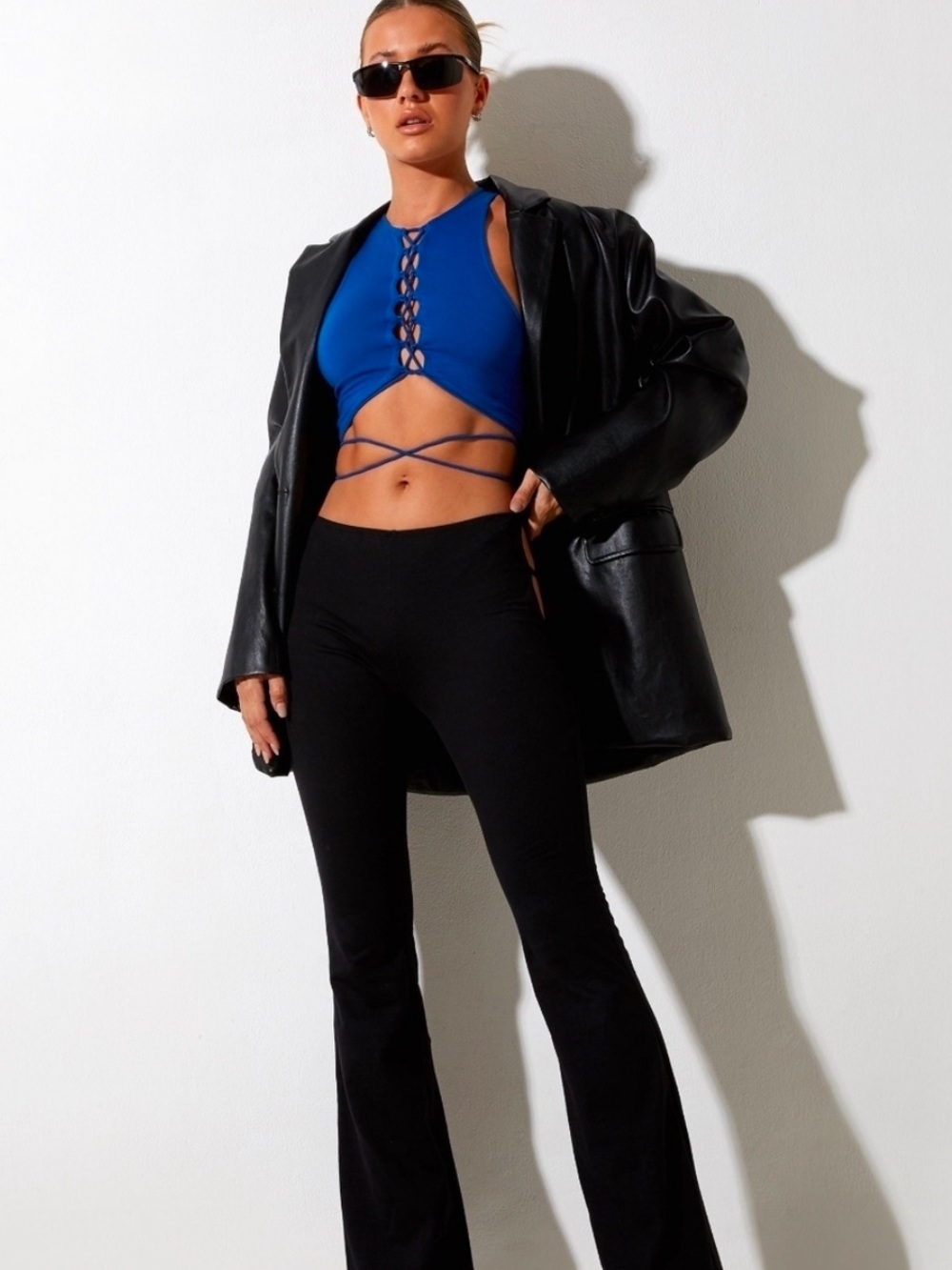 Motel Rocks X UO Gwita Cobalt Blue Lycra High Neck Strappy Back Top Dolls Kill - Picture 3 of 6